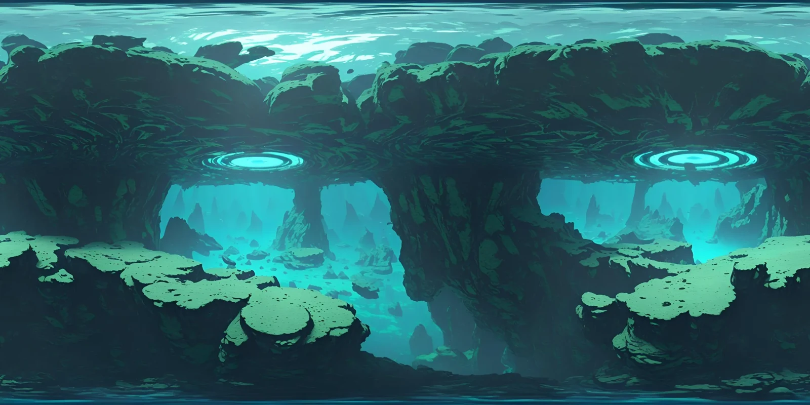 An atmospheric, imagined underwater environment created for immersive VR storytelling