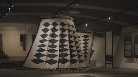Textile works displayed in Woven Narratives for the G20 cultural exhibition